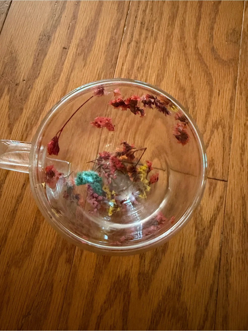 Clear Acrylic Decorative Mug Cup with Pink Floral Accents Dried Flowers